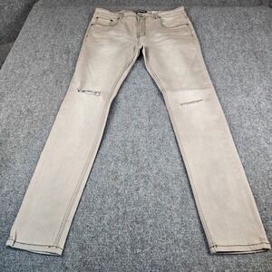 Serenede Mens 36 Fitted Denim Jeans Tan Distressed Knee Rip Slim Stretch Khaki